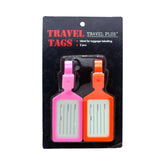 Suitcase Luggage Tags – Travel Bag ID Labels (2PCS) in vibrant pink and orange, ideal for easy luggage identification.